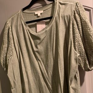 Green Pom Pom sleeve top